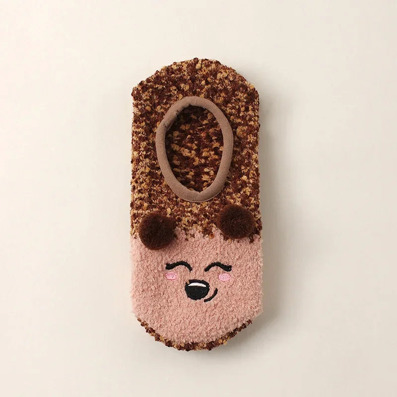 Meias de chão quentes antiderrapantes para outono/inverno, meias de ioga para ambientes internos, pantufas de panturrilha baixa para mulheres, meias de ouriço fofas para casa, presentes de Natal