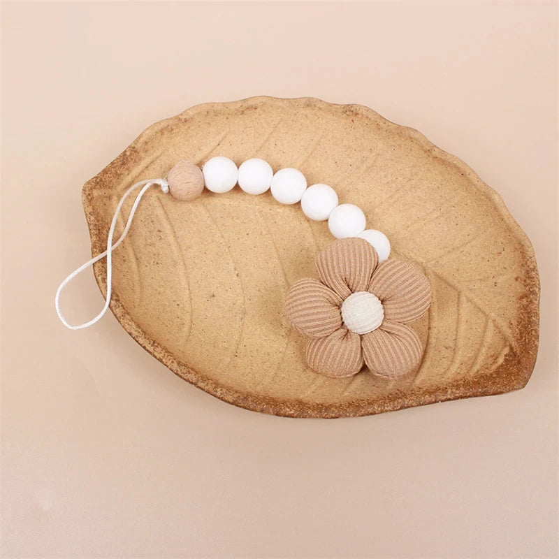 Corrente de chupeta de silicone com flor fofa para bebês recém-nascidos, acessórios para chupeta, prendedor de chupeta, corrente de mordedor, corrente de prevenção de perda