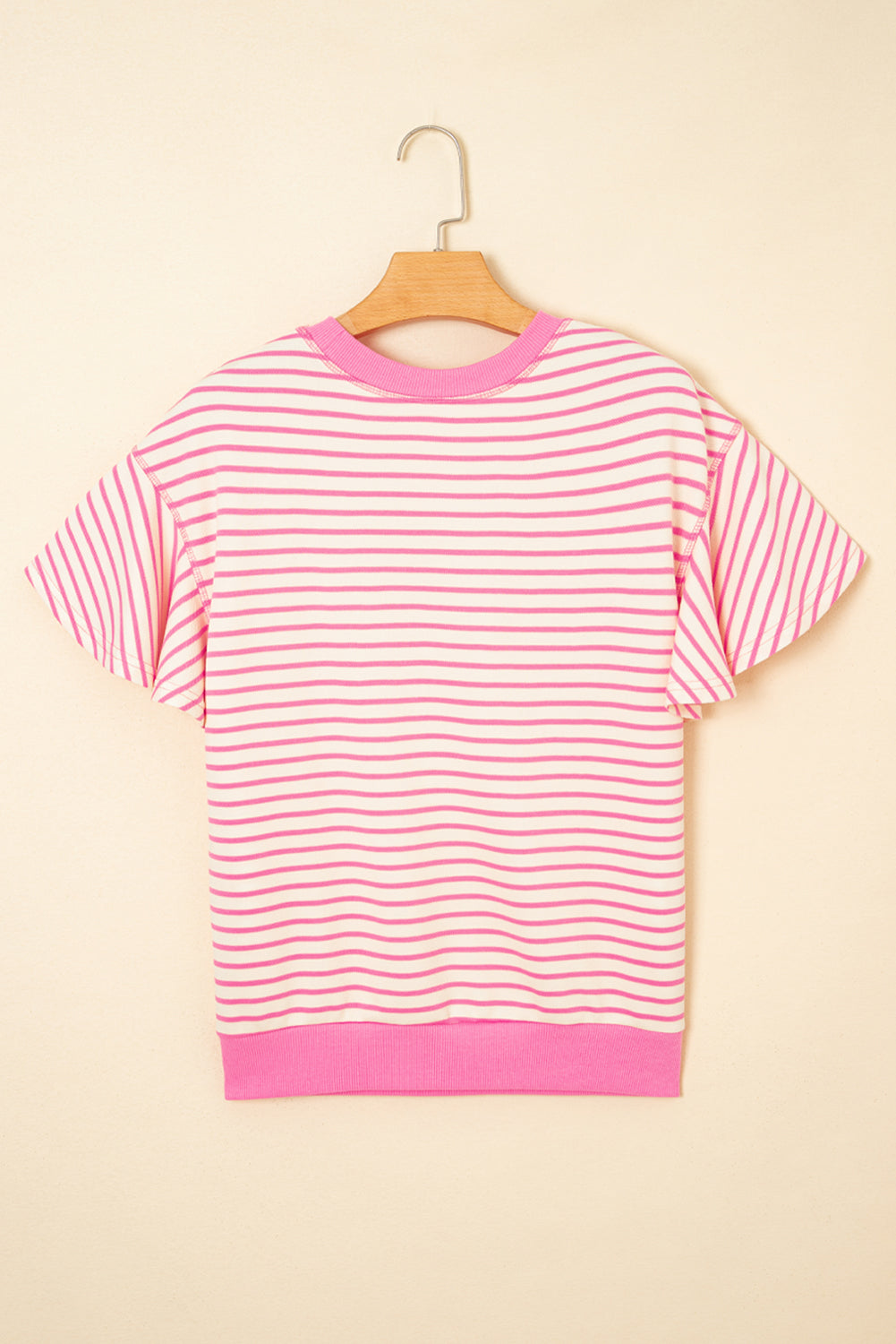 Blusa de manga curta com folhos e detalhes contrastantes rosa Sachet