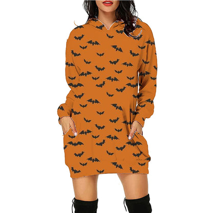 Halloween Printed Long Sleeve Hoodie with Pockets, Women's Long Sleeve Outfit