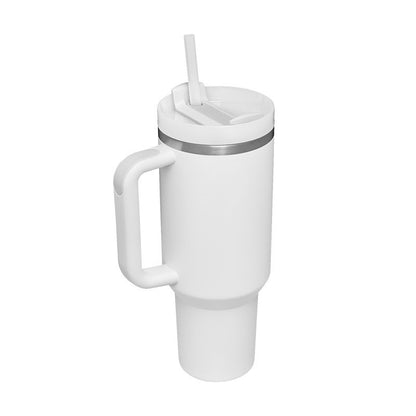 Copo térmico de 40 oz com pega, palhinha isolada, aço inoxidável à prova de derrames, copo de café a vácuo com tampa, caneca cónica