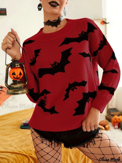 Women's Fashion Long Sleeve Halloween Brocade Sweater Knitwear