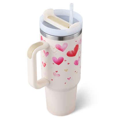 Copo térmico de 40 oz com pega, palhinha isolada, aço inoxidável à prova de derrames, copo de café a vácuo com tampa, caneca cónica