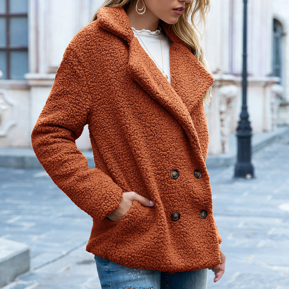 Fluffy jacket with loose lapel and buttons winter, cardigan jacket, outerwear for women