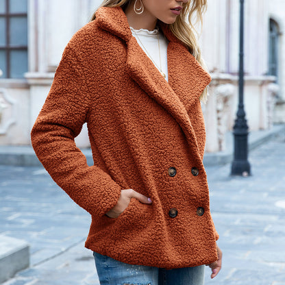 Fluffy jacket with loose lapel and buttons winter, cardigan jacket, outerwear for women