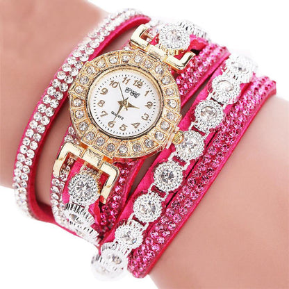 Men's Women's Quartz Watch PU Leather Strap Watch with Rhinestones