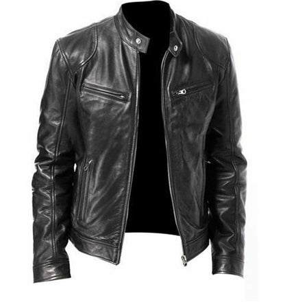 Men's faux leather jacket with zipper and decorated pockets