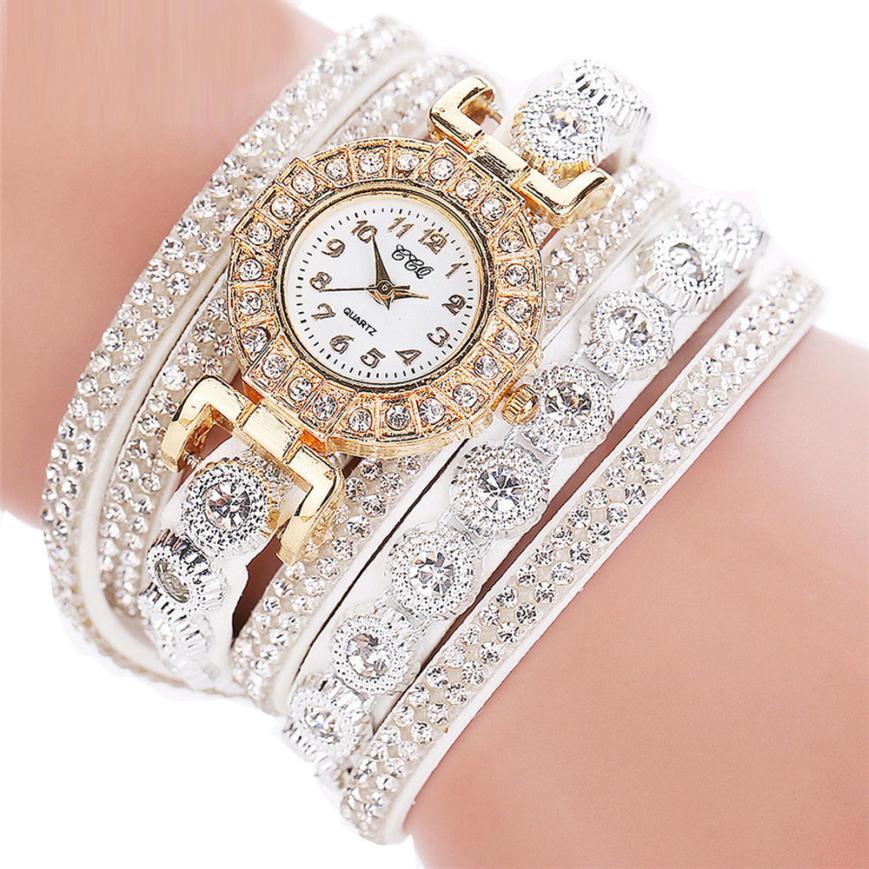 Men's Women's Quartz Watch PU Leather Strap Watch with Rhinestones