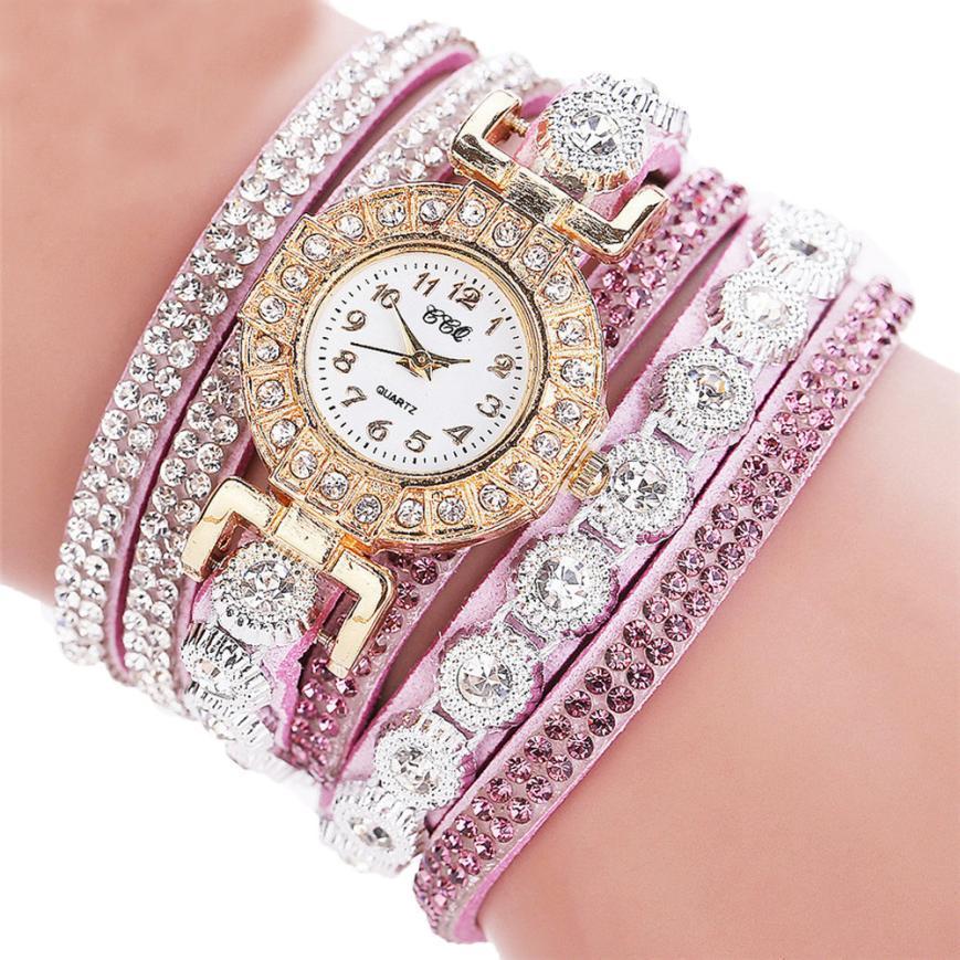 Men's Women's Quartz Watch PU Leather Strap Watch with Rhinestones