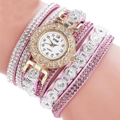 Men's Women's Quartz Watch PU Leather Strap Watch with Rhinestones
