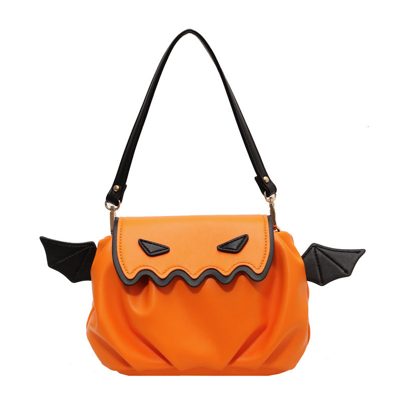 Funny Halloween Pumpkin Design Crossbody Bag, Small Wings Shoulder Bag, Creative Personalized Women's Handbag