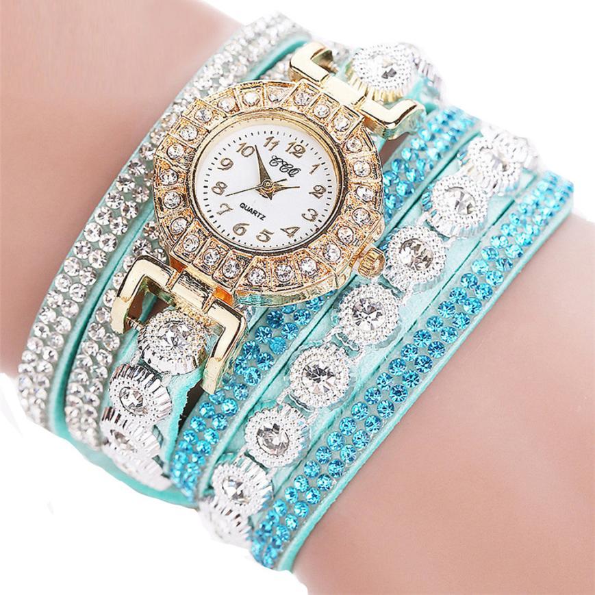 Men's Women's Quartz Watch PU Leather Strap Watch with Rhinestones