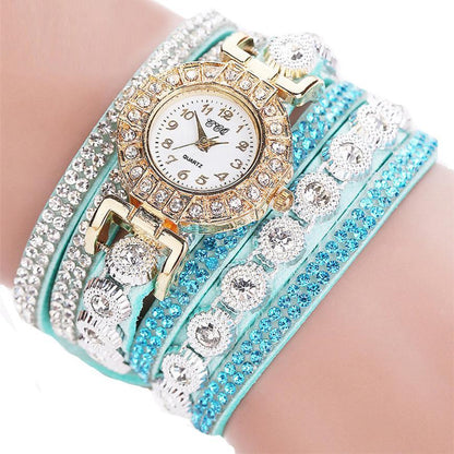 Men's Women's Quartz Watch PU Leather Strap Watch with Rhinestones