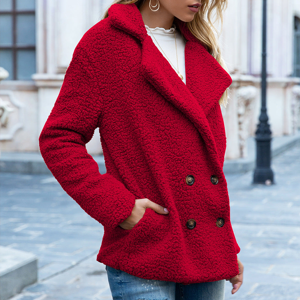 Fluffy jacket with loose lapel and buttons winter, cardigan jacket, outerwear for women