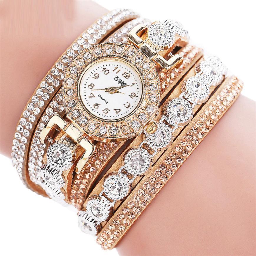 Men's Women's Quartz Watch PU Leather Strap Watch with Rhinestones