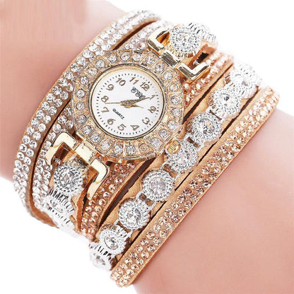 Men's Women's Quartz Watch PU Leather Strap Watch with Rhinestones