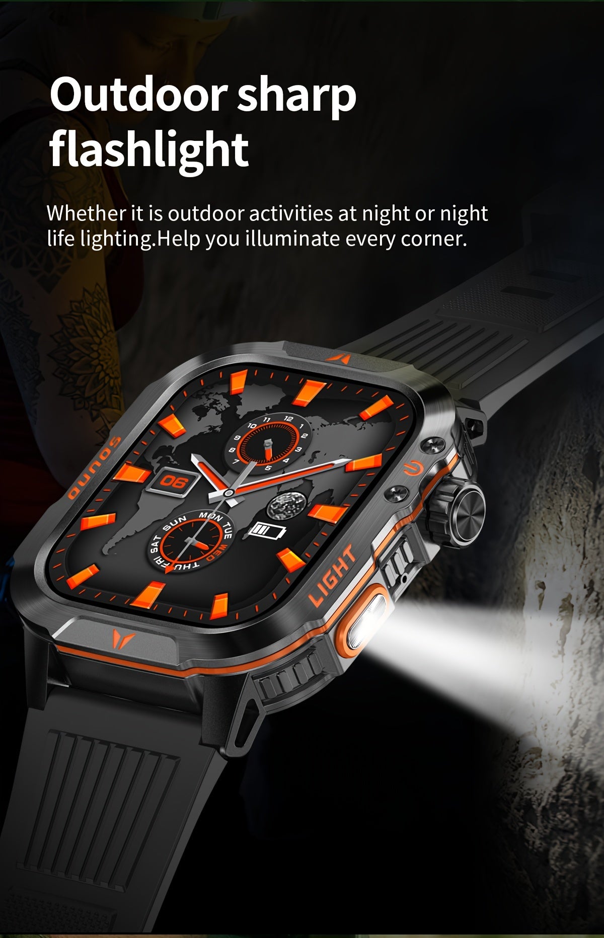 New Smart Watch (Answer/Call) Outdoor Sports Watch LED Altimeter Barometer 100+ Sports Modes 600mAh Battery Multimedia Message View Weather Fitness Tracker for Android Phone