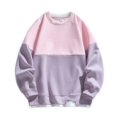 Modern color contrast faux two piece crew neck sweater
