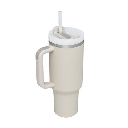 Copo térmico de 40 oz com pega, palhinha isolada, aço inoxidável à prova de derrames, copo de café a vácuo com tampa, caneca cónica