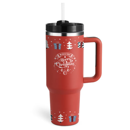 Copo térmico de 40 oz com pega, palhinha isolada, aço inoxidável à prova de derrames, copo de café a vácuo com tampa, caneca cónica