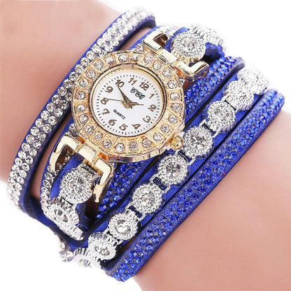 Men's Women's Quartz Watch PU Leather Strap Watch with Rhinestones