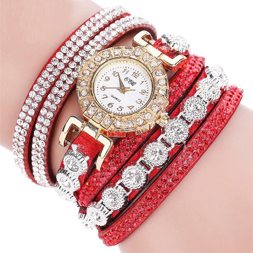 Men's Women's Quartz Watch PU Leather Strap Watch with Rhinestones