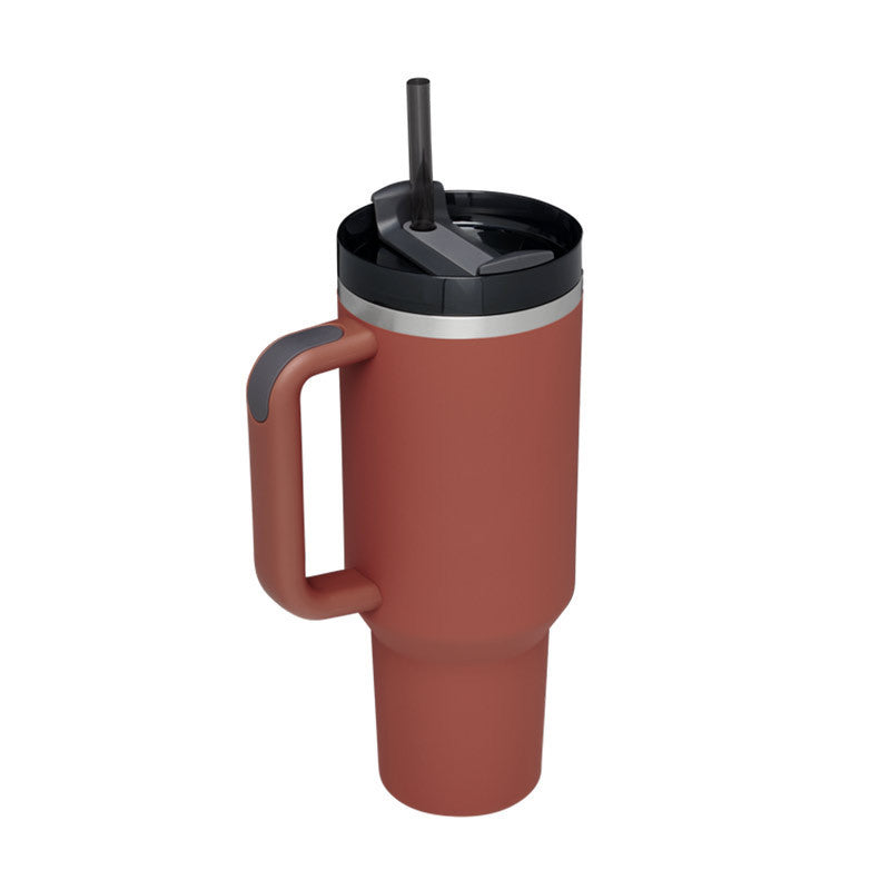 Copo térmico de 40 oz com pega, palhinha isolada, aço inoxidável à prova de derrames, copo de café a vácuo com tampa, caneca cónica