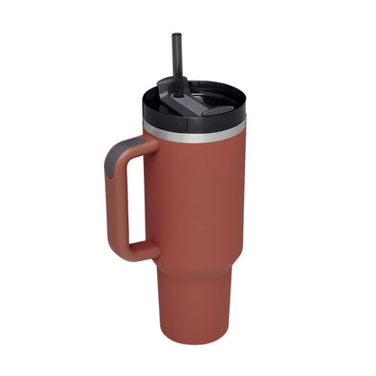 Copo térmico de 40 oz com pega, palhinha isolada, aço inoxidável à prova de derrames, copo de café a vácuo com tampa, caneca cónica