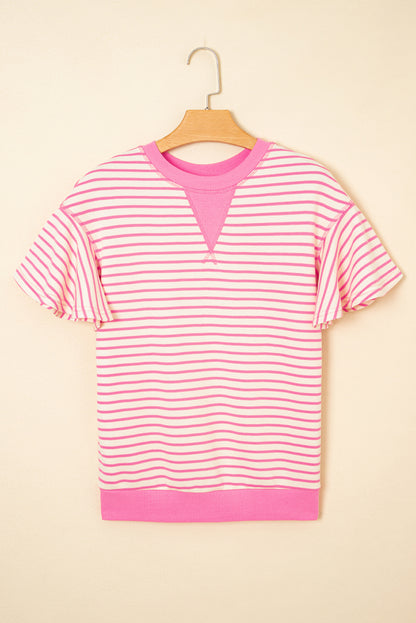 Short sleeve blouse with ruffles and contrasting details in pink Sachet