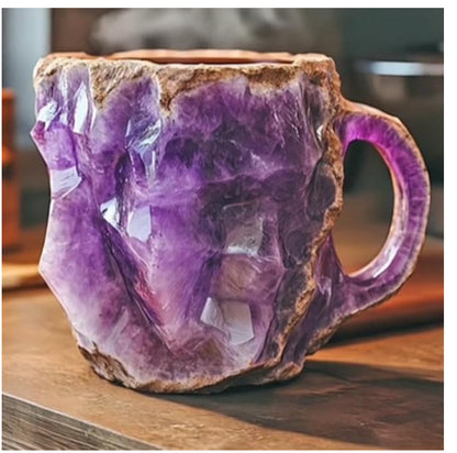 400ml Resin Mineral Crystal Coffee Mugs with Handles, Elegant Faux Mineral Crystal Cup for Home and Work Decoration, Christmas Gift, Kitchenware