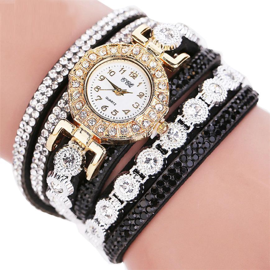Men's Women's Quartz Watch PU Leather Strap Watch with Rhinestones