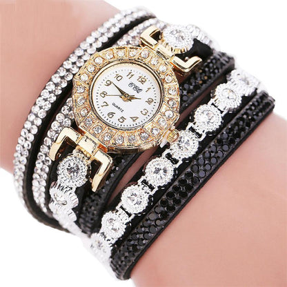 Men's Women's Quartz Watch PU Leather Strap Watch with Rhinestones