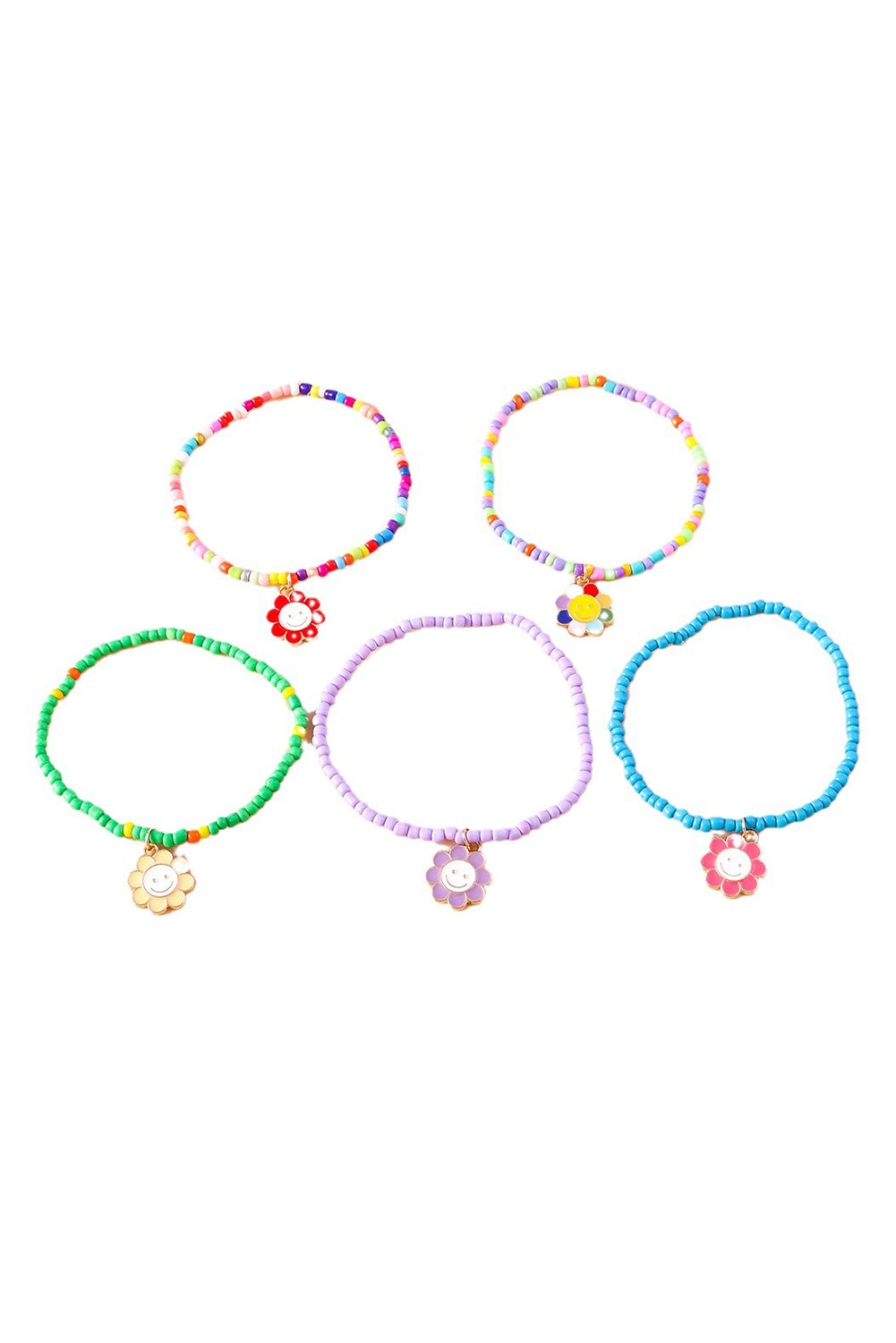 5 Piece Light Blue Smiling Flower Charm Bracelet Set
