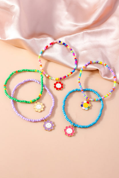 5 Piece Light Blue Smiling Flower Charm Bracelet Set