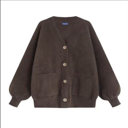 Cardigan de malha de pele de vison impermeável para mulher