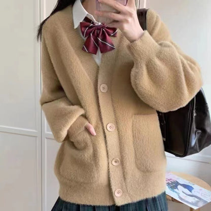 Cardigan de malha de pele de vison impermeável para mulher