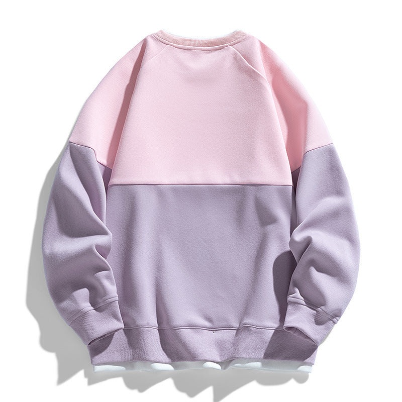 Modern color contrast faux two piece crew neck sweater