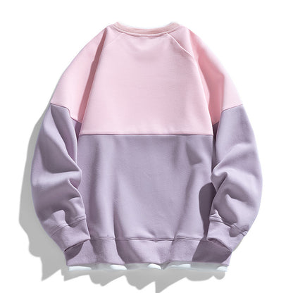 Modern color contrast faux two piece crew neck sweater