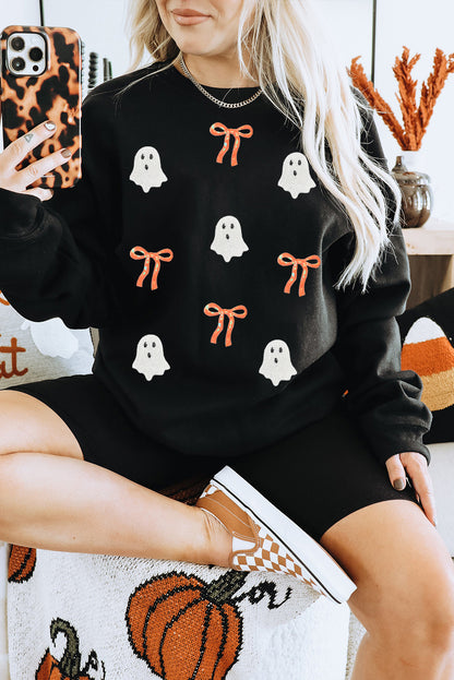 Black Halloween sequin off-the-shoulder sweatshirt