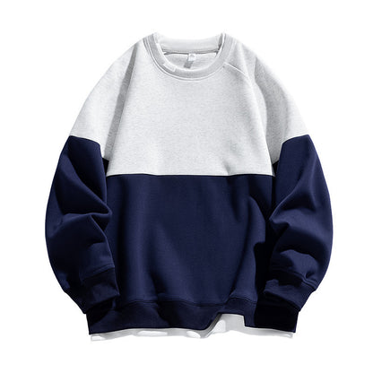 Modern color contrast faux two piece crew neck sweater
