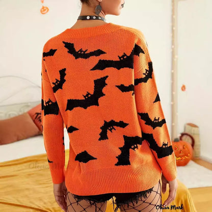 Women's Fashion Long Sleeve Halloween Brocade Sweater Knitwear