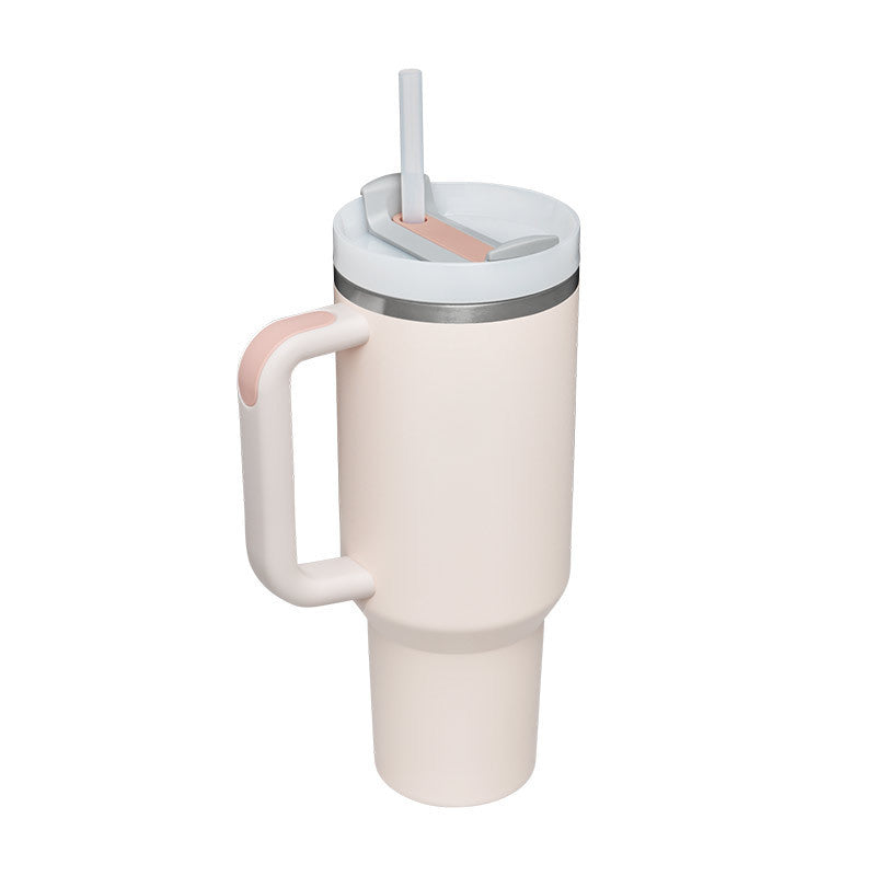 Copo térmico de 40 oz com pega, palhinha isolada, aço inoxidável à prova de derrames, copo de café a vácuo com tampa, caneca cónica