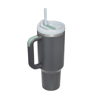 Copo térmico de 40 oz com pega, palhinha isolada, aço inoxidável à prova de derrames, copo de café a vácuo com tampa, caneca cónica