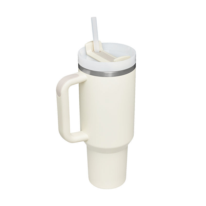 Copo térmico de 40 oz com pega, palhinha isolada, aço inoxidável à prova de derrames, copo de café a vácuo com tampa, caneca cónica