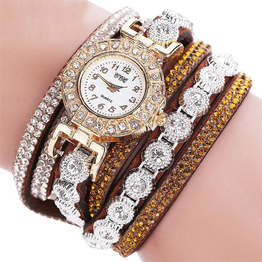 Men's Women's Quartz Watch PU Leather Strap Watch with Rhinestones