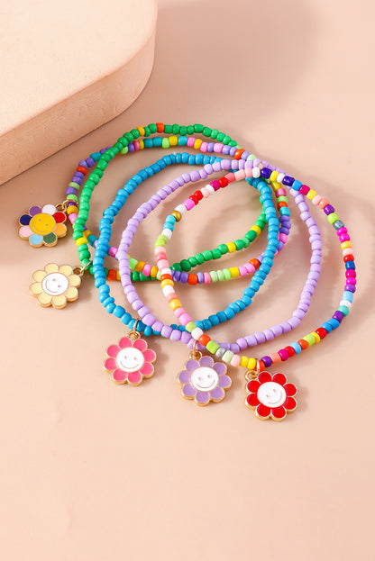 5 Piece Light Blue Smiling Flower Charm Bracelet Set