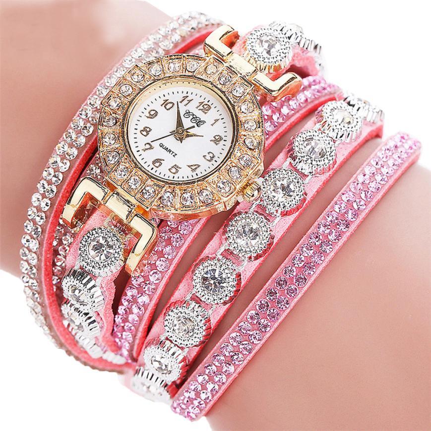 Men's Women's Quartz Watch PU Leather Strap Watch with Rhinestones