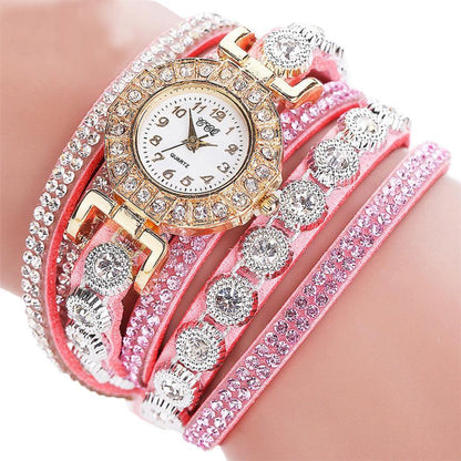 Men's Women's Quartz Watch PU Leather Strap Watch with Rhinestones