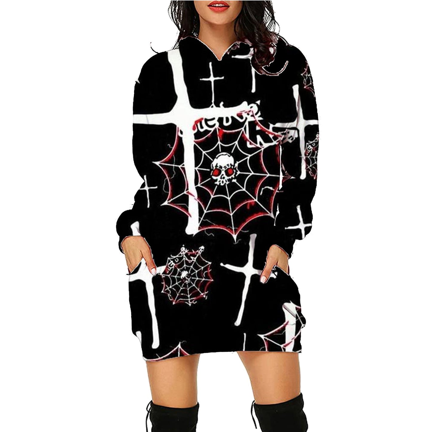 Halloween Printed Long Sleeve Hoodie with Pockets, Women's Long Sleeve Outfit