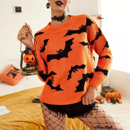 Women's Fashion Long Sleeve Halloween Brocade Sweater Knitwear